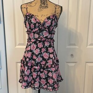 B Darlin Black and Pink Rose Mini Dress size 1/2